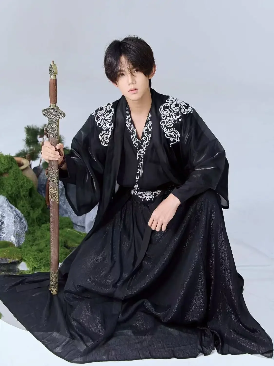

Hanfu Traditional Song Dynasty Changgan Temple Beizi Skirt Cool Swordsman Cosplay Clothing Boys Original Men's Embroidery Black