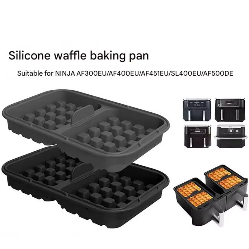 2PCS Silicone Air Fryer Baking Mold Nonstick Waffle Cake Tray Reusable Kitchen Accessory Compatible with Ninja