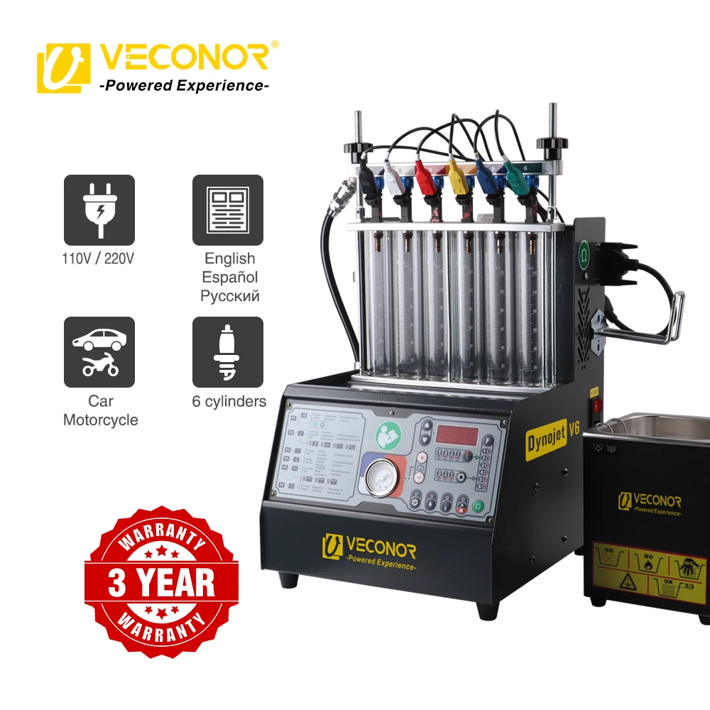 Intelligent Car Fuel Injector Cleaner & Tester Cleaning Machine Injector Ultrasonic Cleaner 6-Cylinders 110V 220V - Dynojet V6