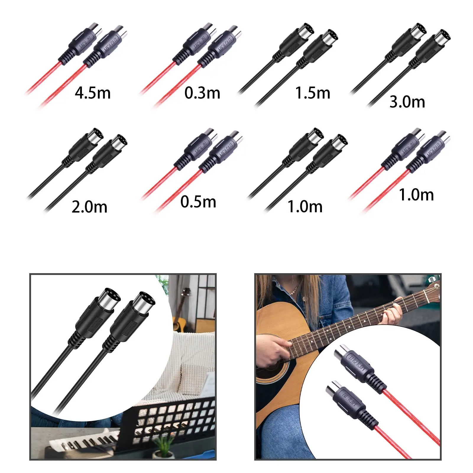 Cable MIDI de 5 pines, conector de audio y cable de extensión para procesadores de efectos de piano electrónico, mezcladores y amplificadores. Cable de alta calidad con núcleo de cobre.