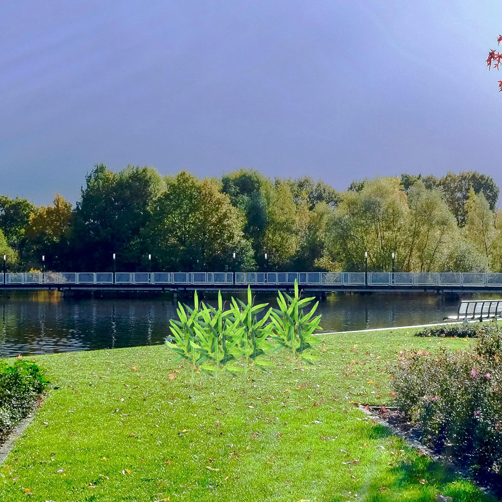 

4Pcs Artificial Bamboo Leaves Decor Faux Greenery Bamboo Stem Versatile Fake Plants for Indoor Outdoor Use Wall Door Mirror