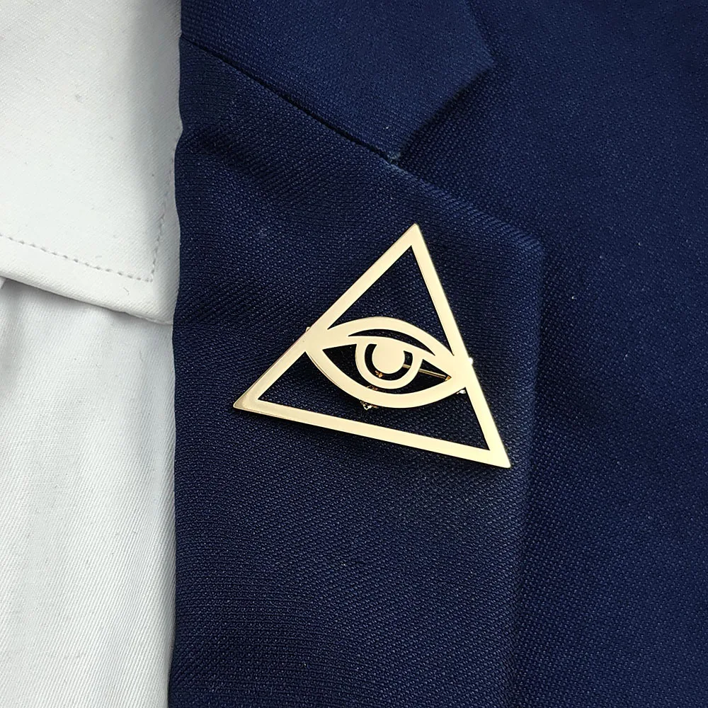Triangular Enigmatic Eye Brooch - 18K Gold Plated 316L Stainless Steel Badge Brooch - Formal Jacket Pouch Jewelry Accessory