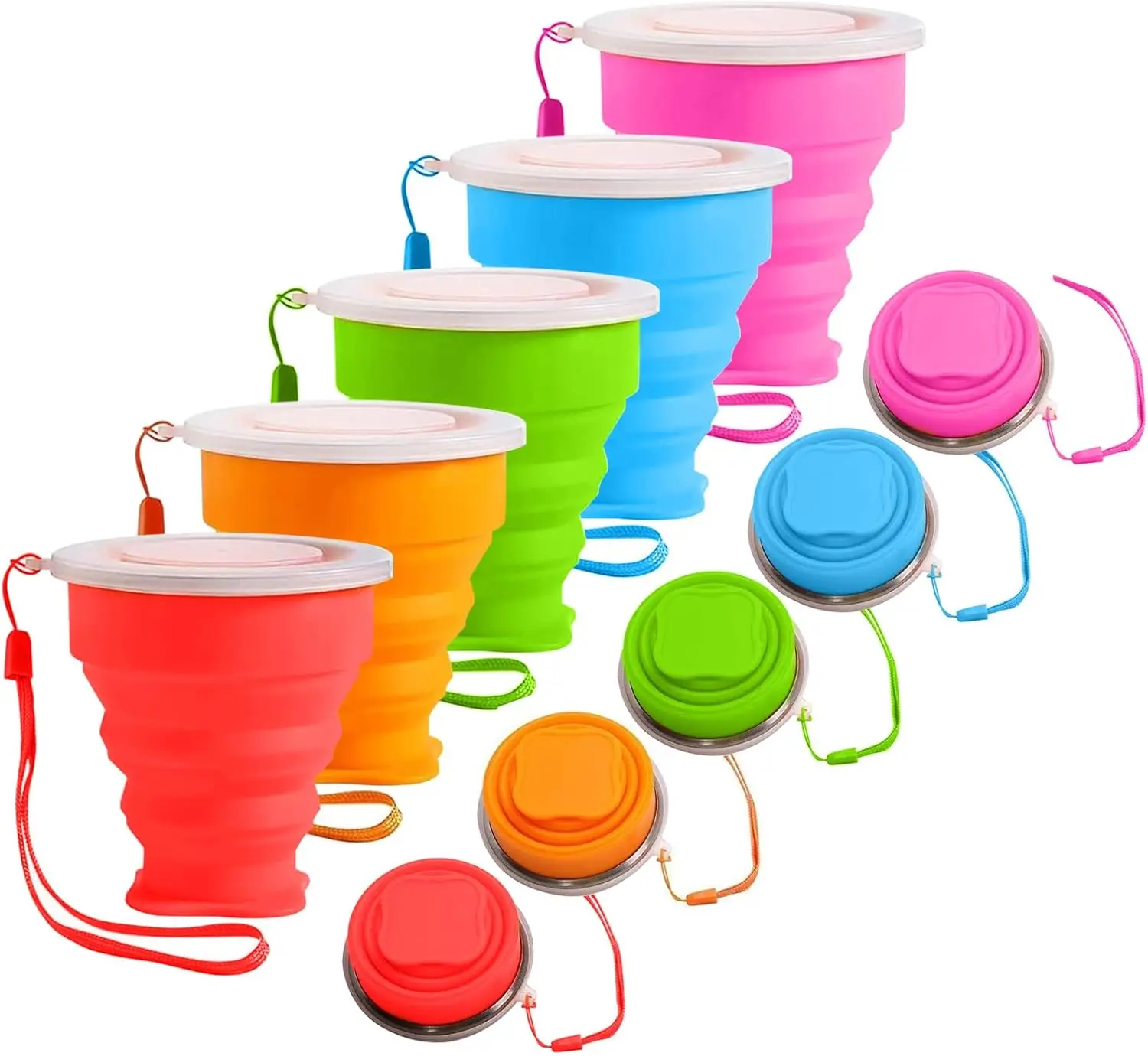 Silicone Collapsible Travel Cup, Silicone Folding Camping Cup with Lids Expandable Drinking Cup for Outdoor Hiking Travel