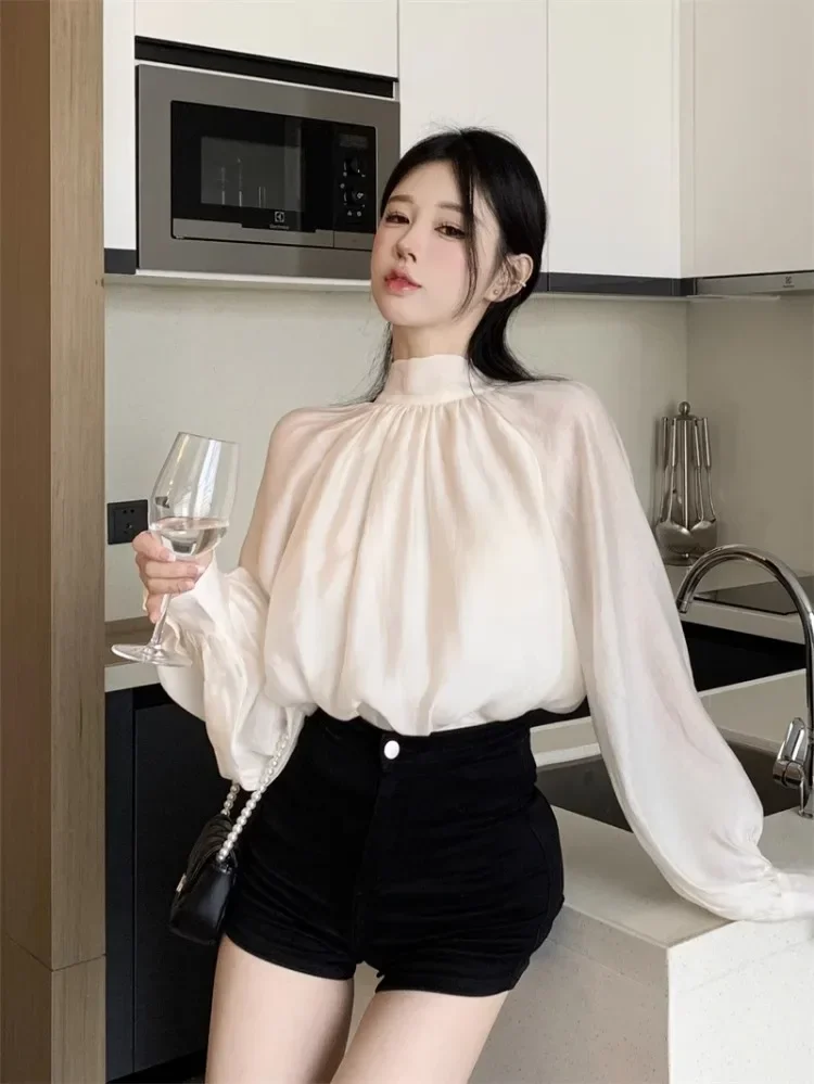 Ezgaga Office Lady Elegant Shirts Women Sweet Bow Bandage Long Sleeve Loose Blouse Autumn New Chic Women Temperament Tops