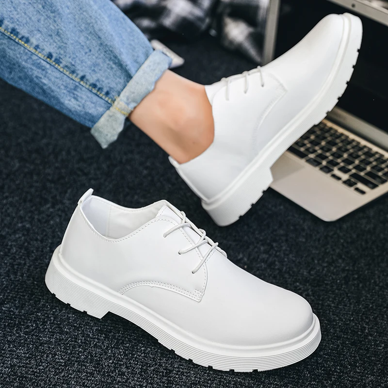 Men\'s Casual British Leather Shoes Platform Business Brand Formal Wear Lightweight Couple Round Toe Versatile Work Shoes 35-48