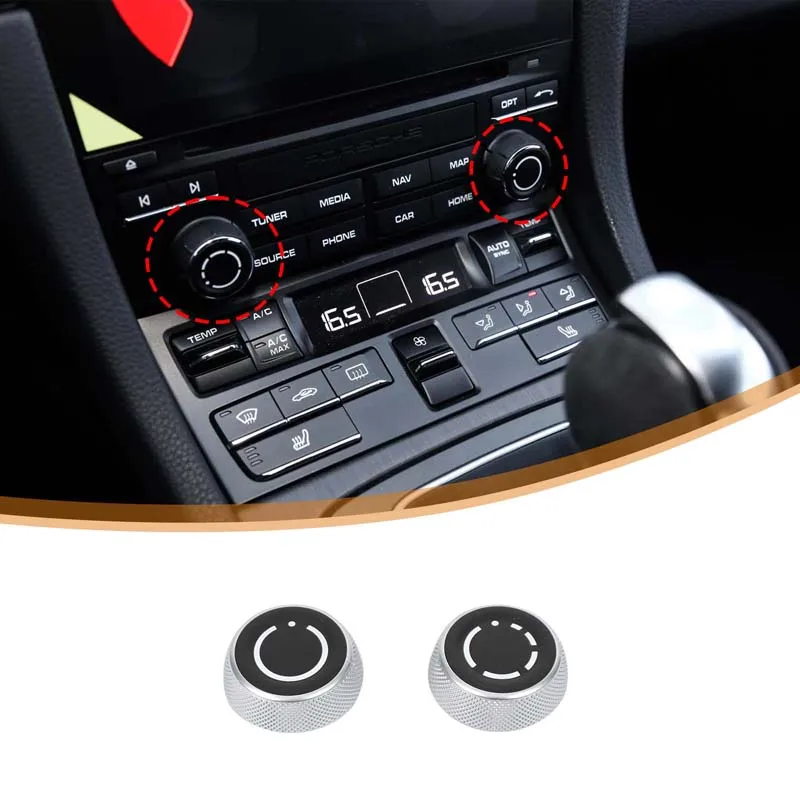 x2 Audio Volume Radio Knob Cover CD Multi-Media Control Switch Button For Porsche Cayenne Panamera Macan 718 911 Boxster Cayman - view 2