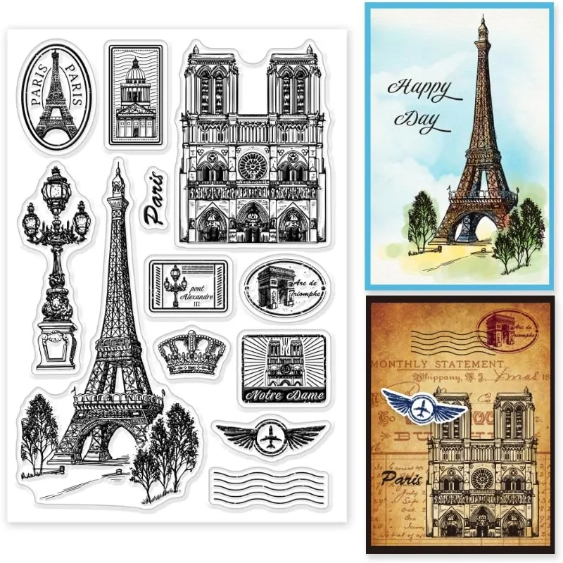 1szt Paris Tower Clear Stamp Paris Notre Dame Przezroczyste gumowe stemple do scrapbookingu DIY Album fotograficzny Kartki dekoracyjne 6,3x4,33 cala