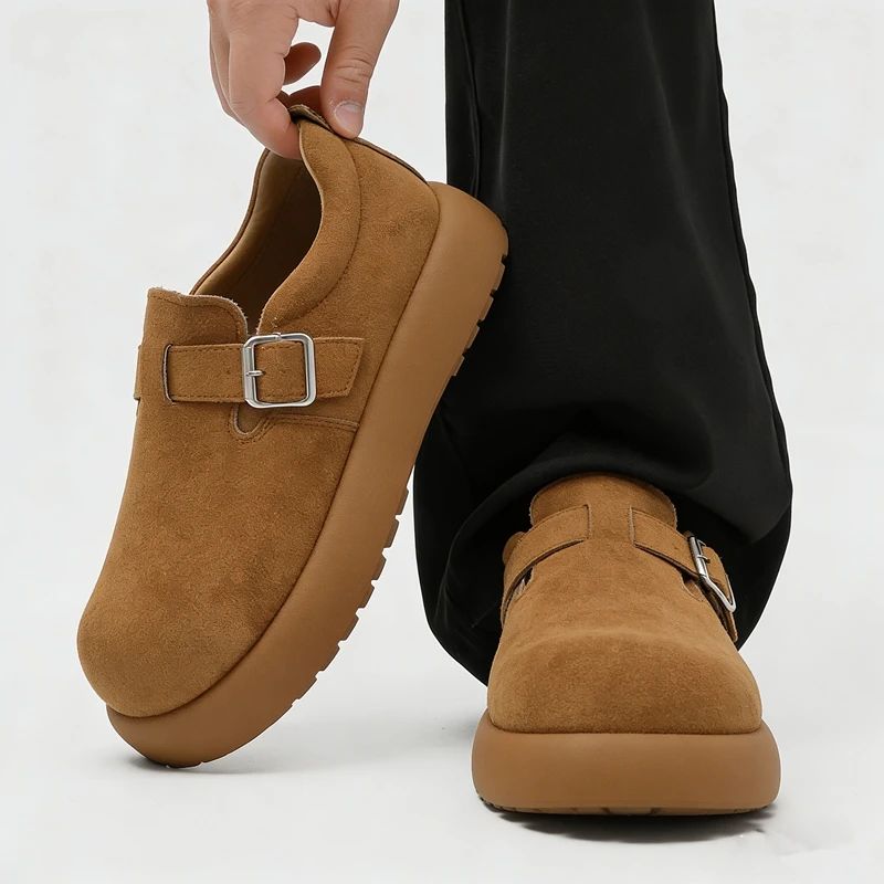 Couple Retro Big‑Toe Loafers, Full‑Cover Buckle Thick‑Sole Slip‑On Lazy Casual Shoes for Men Women