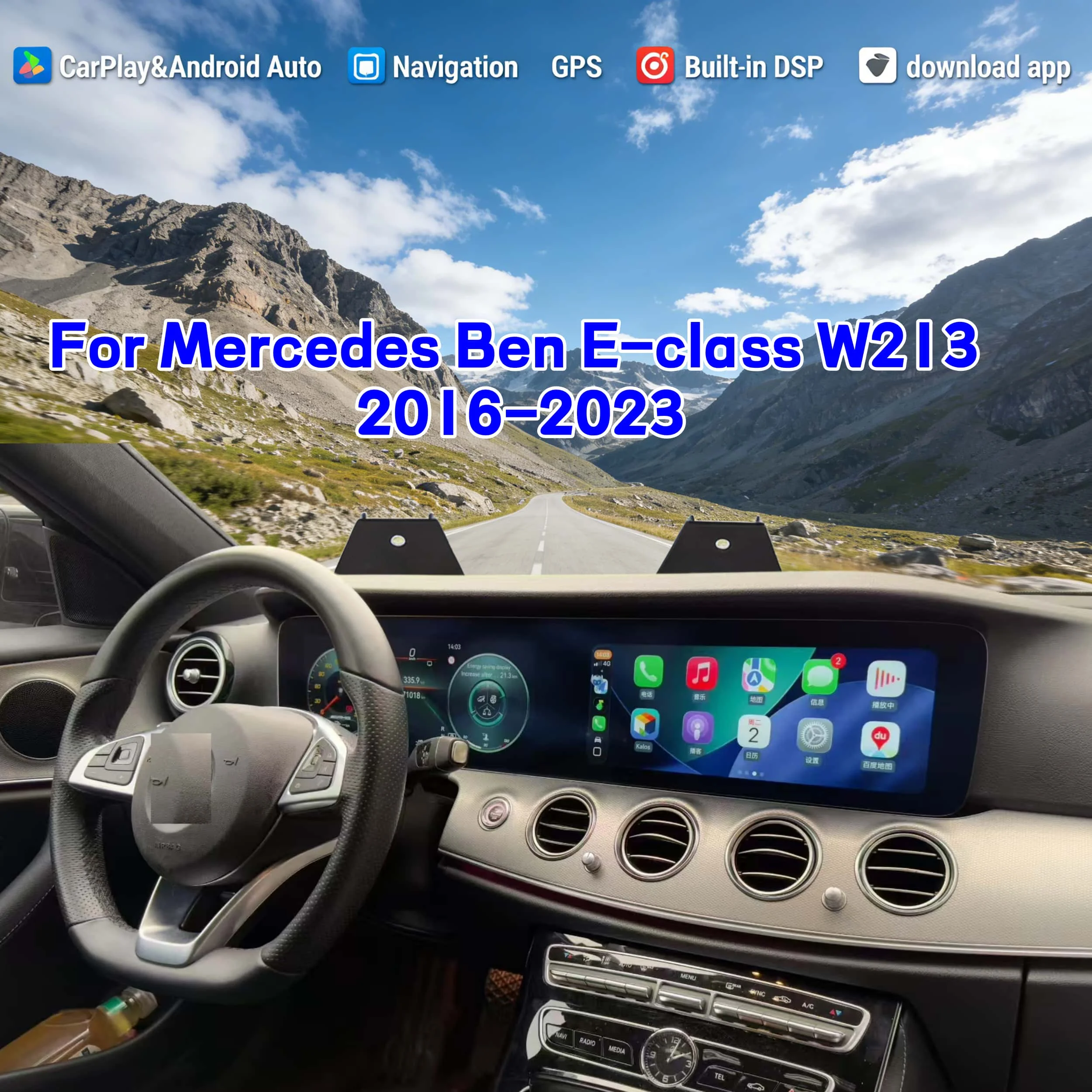 

Dual Screen wireless Carplay Android radio Auto Car Multimedia Player for Mercedes Benz E-Class W213 2016-2023 GPS Navigation
