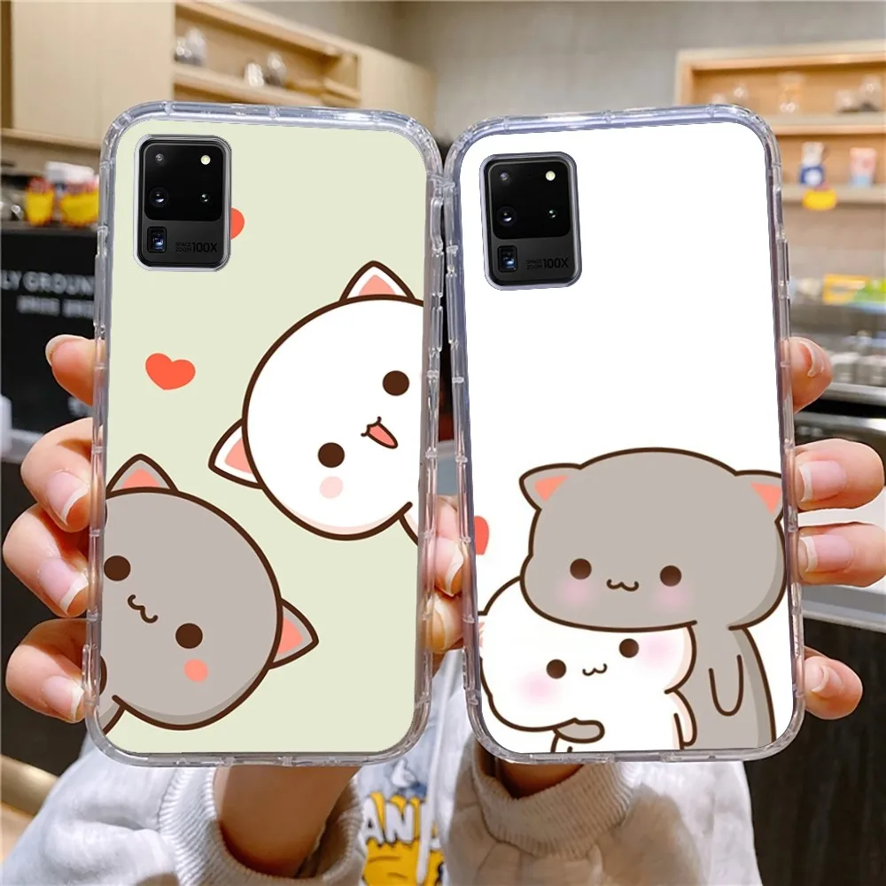 Peach Mochi Cat Cartoon Phone Case For Samsung Galaxy A52 A12 A51 S21 Edge S22ULTRA S23 S20LITE Plus ultra Transparent Cover