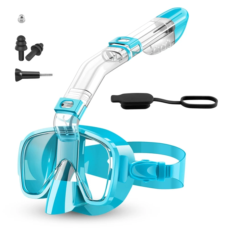 Snorkel Mask Foldable Diving Mask Set With Dry Top System And Camera Mount, Anti-Fog Professional Snorkeling Gear