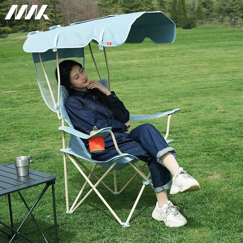 Outdoor Folding Chair with Canopy, Portable Camping Chair for Fishing, Lightweight Backpacking Seat for Travel