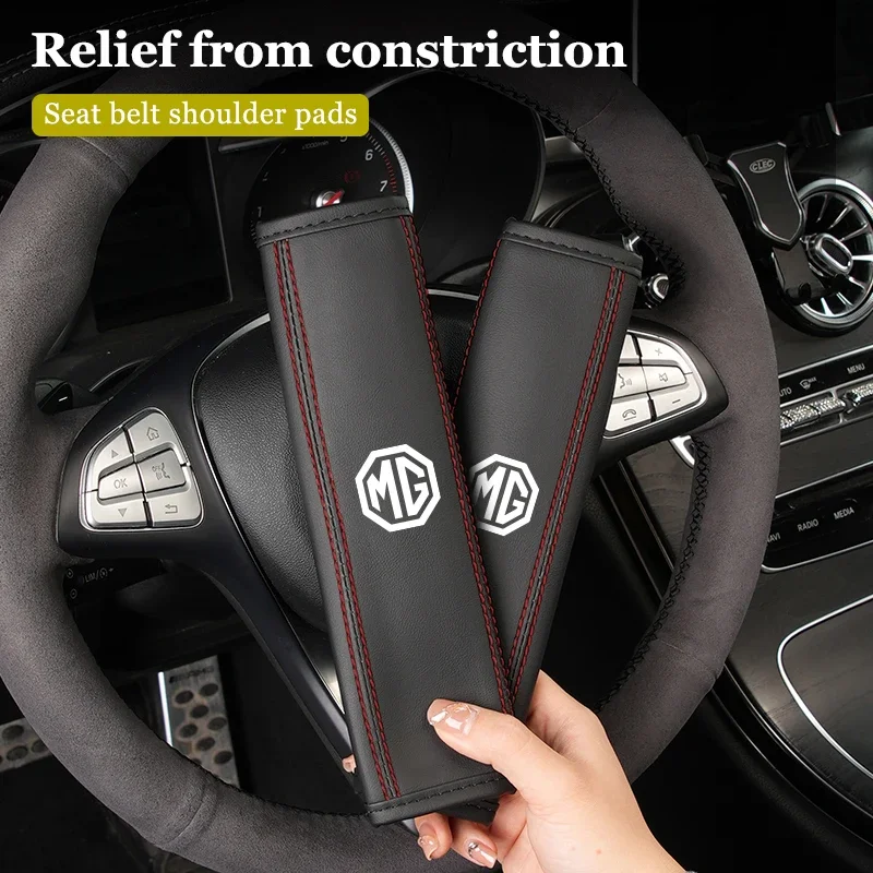 PU Leather Car Seat Belt Shoulder Pad Cover Safety Strap Cushion Protector For MG ZS HS MG3 MG4 EV MG5 MG6 MG7 Cyberster GT 2