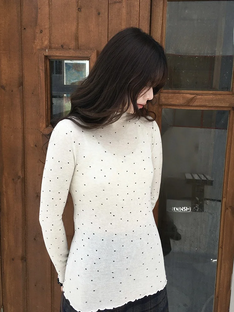 

Женская облегающая вязаная кофта VOUSALME с высоким воротником, декорированная, повседневная, стандартной длины, в горошек