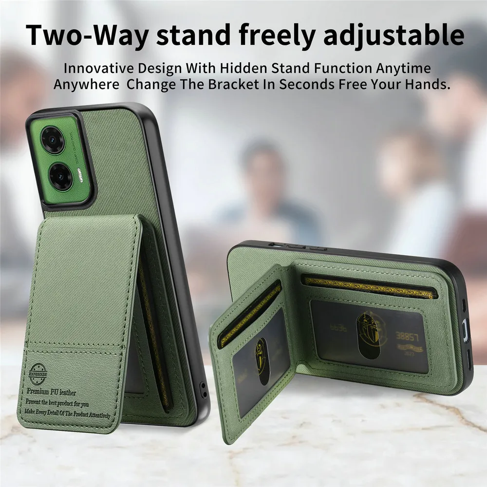 Skórzane etui na karty RFID do Motorola Moto G67 G57 G37 G17 G86 G06 G54 G24 G15 Power G56 G66Y G66J G05 G84 G04S G53 G77 Pokrowiec na tył — zdjęcie produktu 5