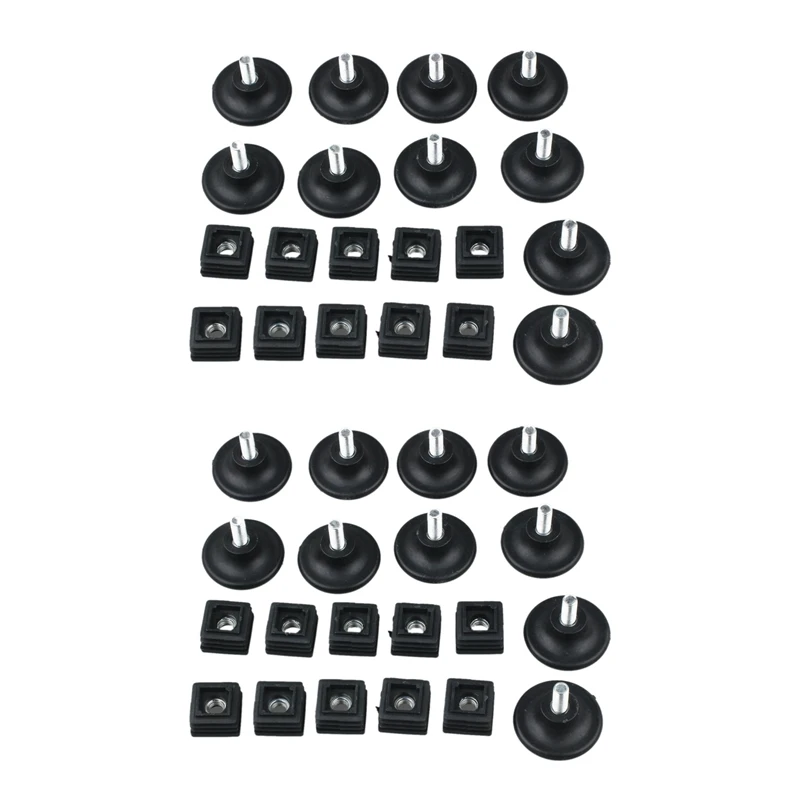 20 Sets 45Mm Base Dia Adjustable Leveling Foot 25Mmx25mm Square Tube Insert Kit