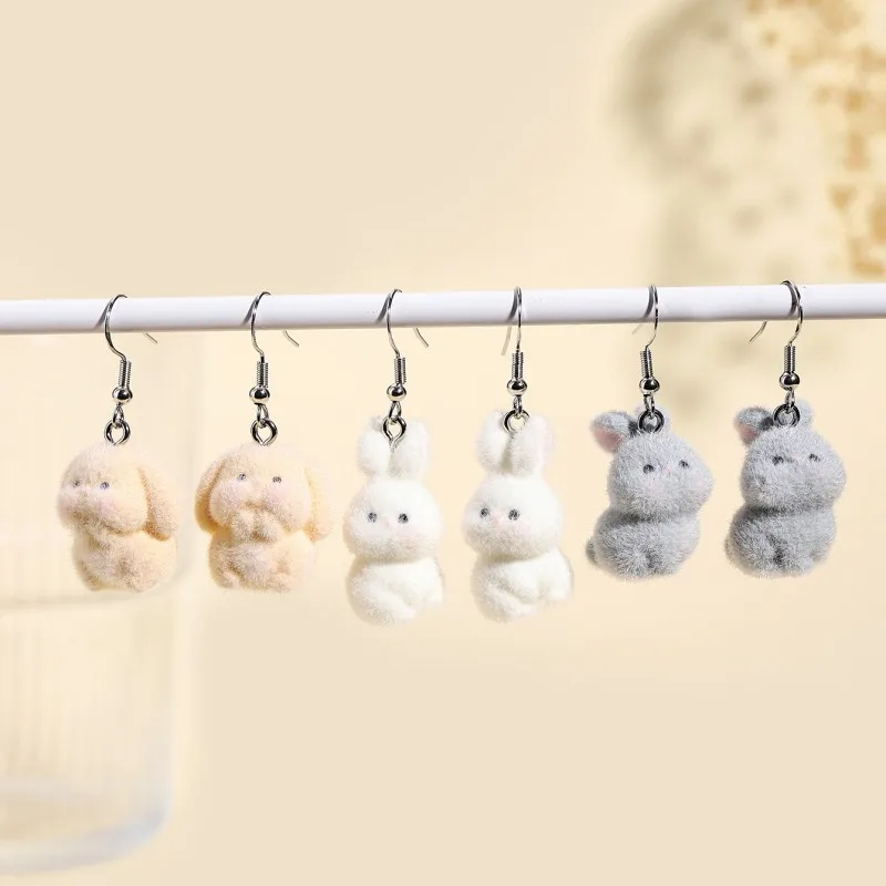 3PCS Plush resin three-dimensional rabbit dog silly doll keychain phone case DIY earring material view 5