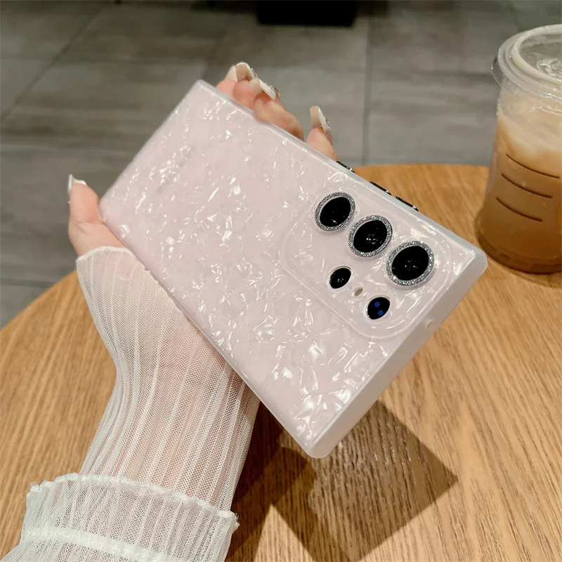 For Samsung Galaxy S24 Ultra S23 Plus S22 Phone Case With Camera Protector Fashion Conch Shell Texture Silicone Cases For S24+