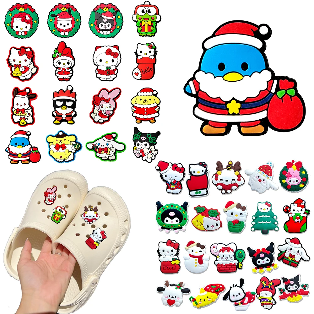 16-100pcs Mesuca Christmas Sanrio Series PVC Shoe Charms Accessories DIY Detachable Fit Clogs PVC Shoe Decorations Gifts