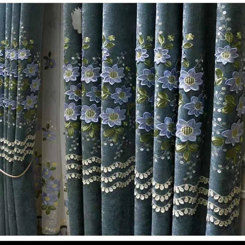 European Embossed Pink Girly Embroidered Blackout Curtains Romantic Cozy Decorative Window Drapes for Living Dining Room Bedroom