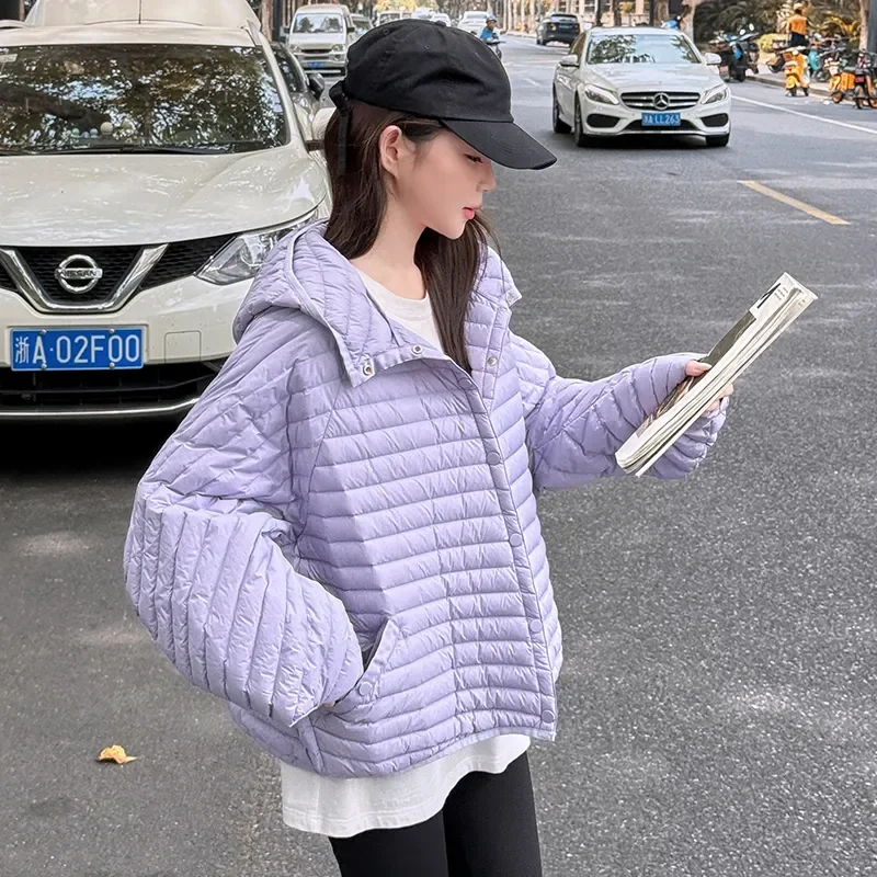 European American Style Women Lightweight Hooded Padded Coat Slim Loose Casual Cotton Jacket Outdoor Daily Outerwear S-XXL