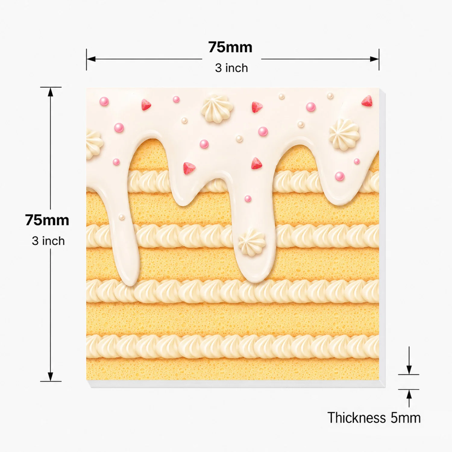 2PCS Cream Cake Self Adhesive Sticky Notes 100 Sheets Frosting Dessert Pattern Memo Pads Sweet Food Theme Office Stationery