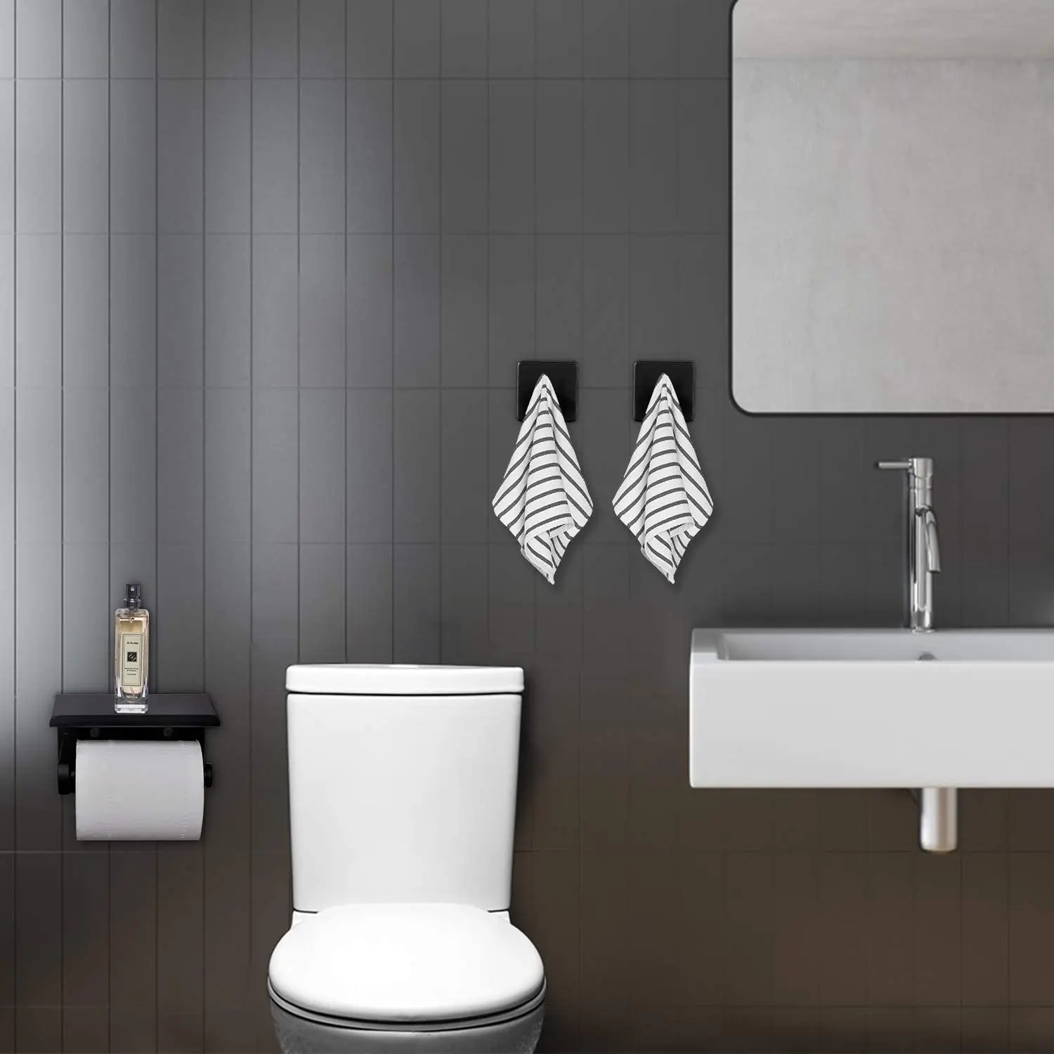 

Держатель для туалетной бумаги с крючками для полотенец, клейким или винтом, настенный держатель для рулона туалетной бумаги, набор оборудования для ванной комнаты-AT48