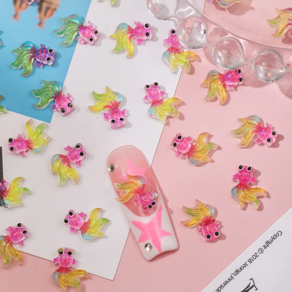 50Pcs New 8.5x11mm Cartoon Goldfish Resin Nail Charms Colorful Tropical Fish Stereo Ornaments DIY Manicure Nail Art Supplies