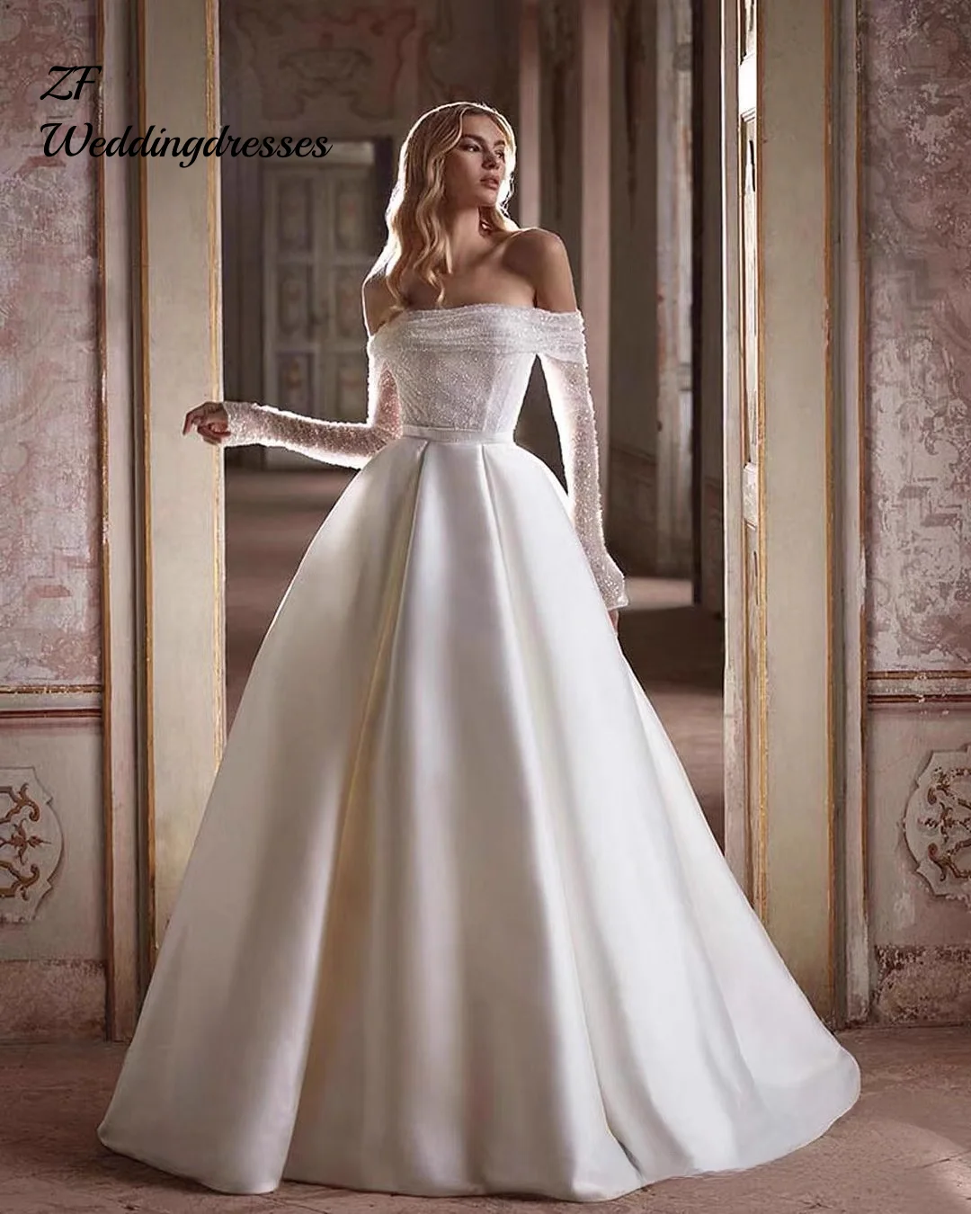 Customized French one-shoulder, slimming, luxurious, heavy-duty satin wedding dress, a new style of simple and elegant evening d