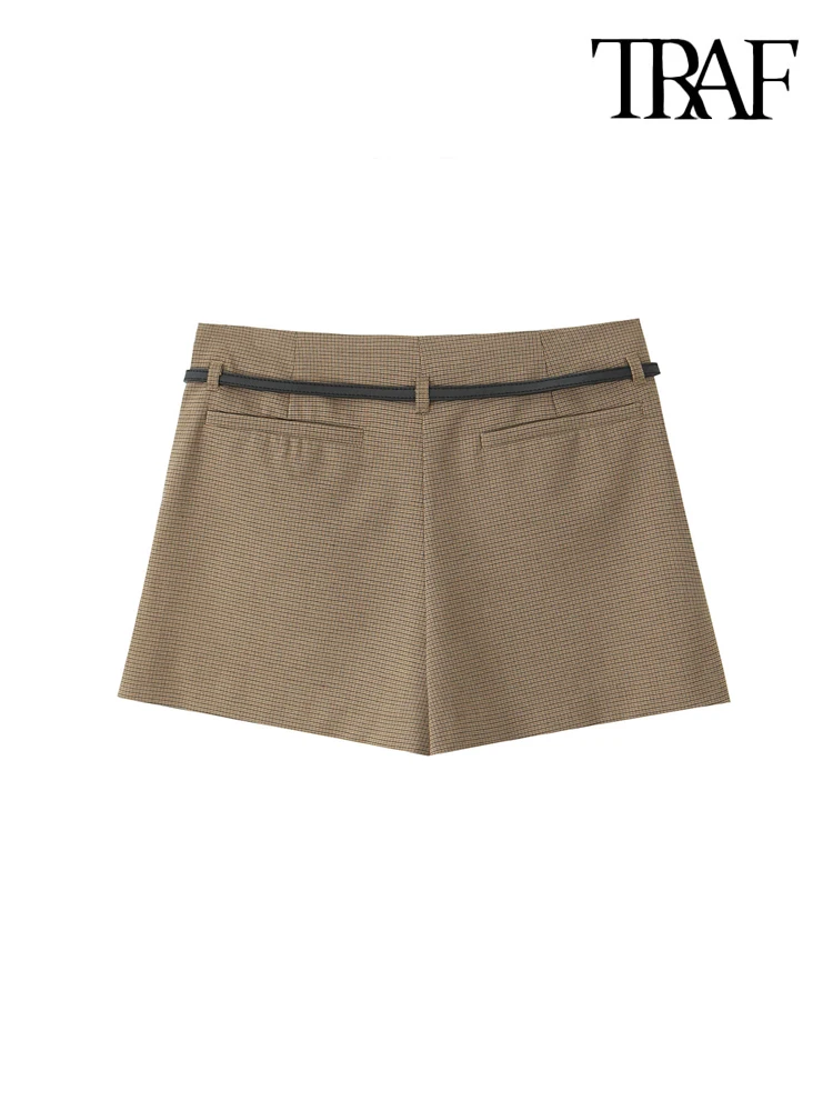 TRAF moda donna con cintura pantaloncini pieghettati gonne cerniera laterale a vita media Skort femminile Mujer