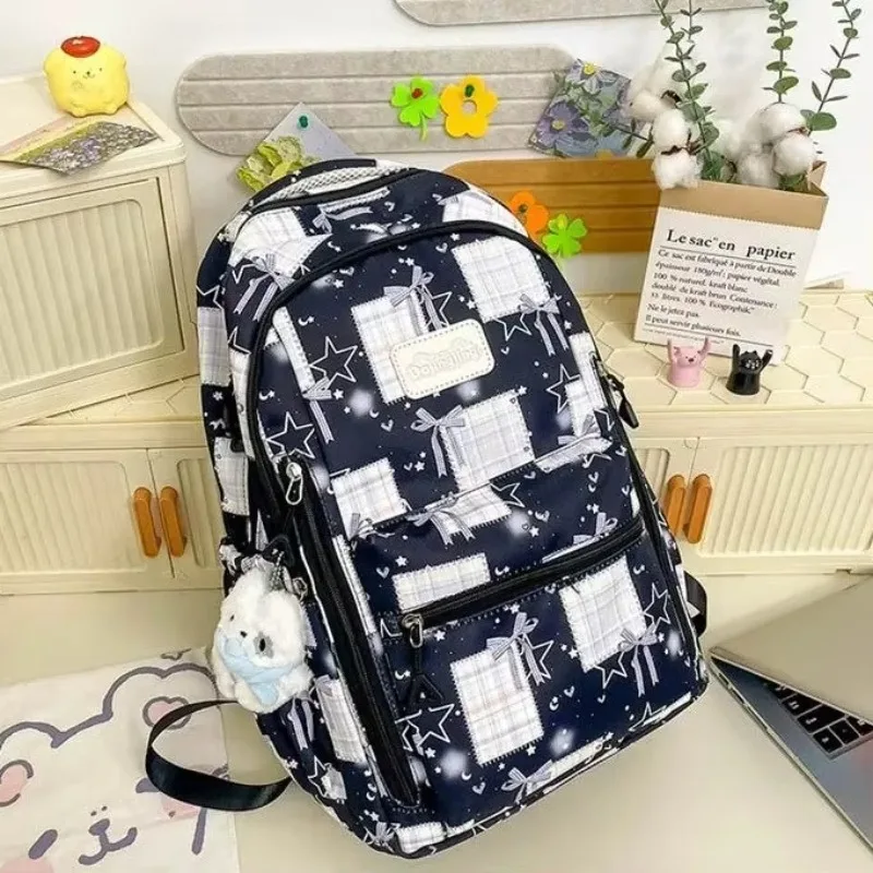 

Bowknot Girls Backpack Sweet Large Capacity Nylon School Bag For Primary High School Teens Female Casual Daily Travel Book Bag