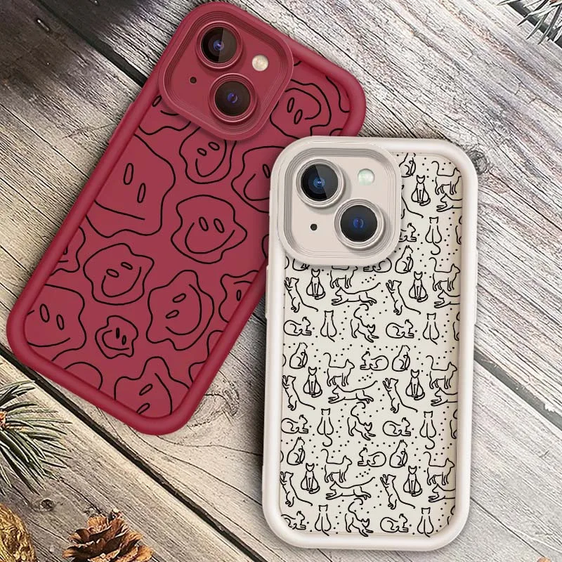 

Popular Art Cat Line Phone Case For Apple iPhone 17 16 15 14 13 12 11 Pro Max Plus Eye Ladder Soft TPU Cover