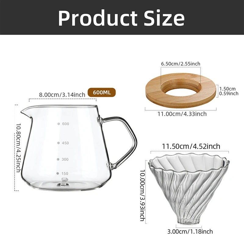 Coffee Filter Cup with Wood Stand 600ml Coffee Machine Hand Brew Coffee Pot Set Coffee Maker Cup Accessories