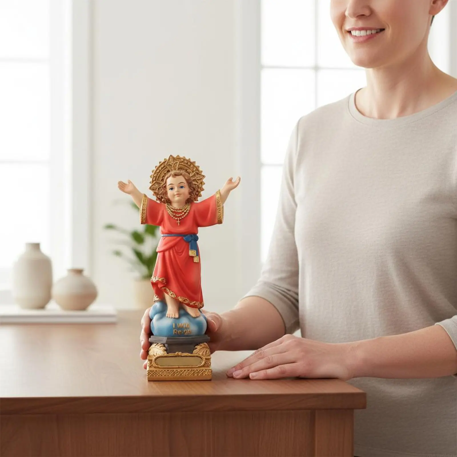 Infant of Prague Statue Resin Holy Child Figurine Red Robe Statue Gift Religious Decor Detailed for Catholics, Church