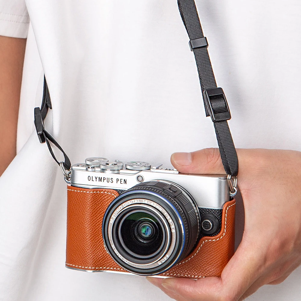 EP7 media funda de cuero genuino EP 7 bolso de cámara hecho a mano funda protectora para OLYMPUS E-P7 EP7 funda correas de hombro correa de muñeca