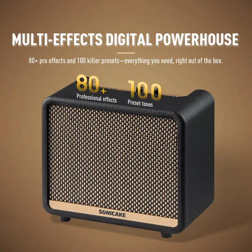 Imagen 2 del producto AMPLIFICAKE-Amplificador de guitarra Digital de modo Dual, amplificador de práctica de guitarra de 10W con 100 preestablecidos, Control por aplicación de baterista 99 QAM-20