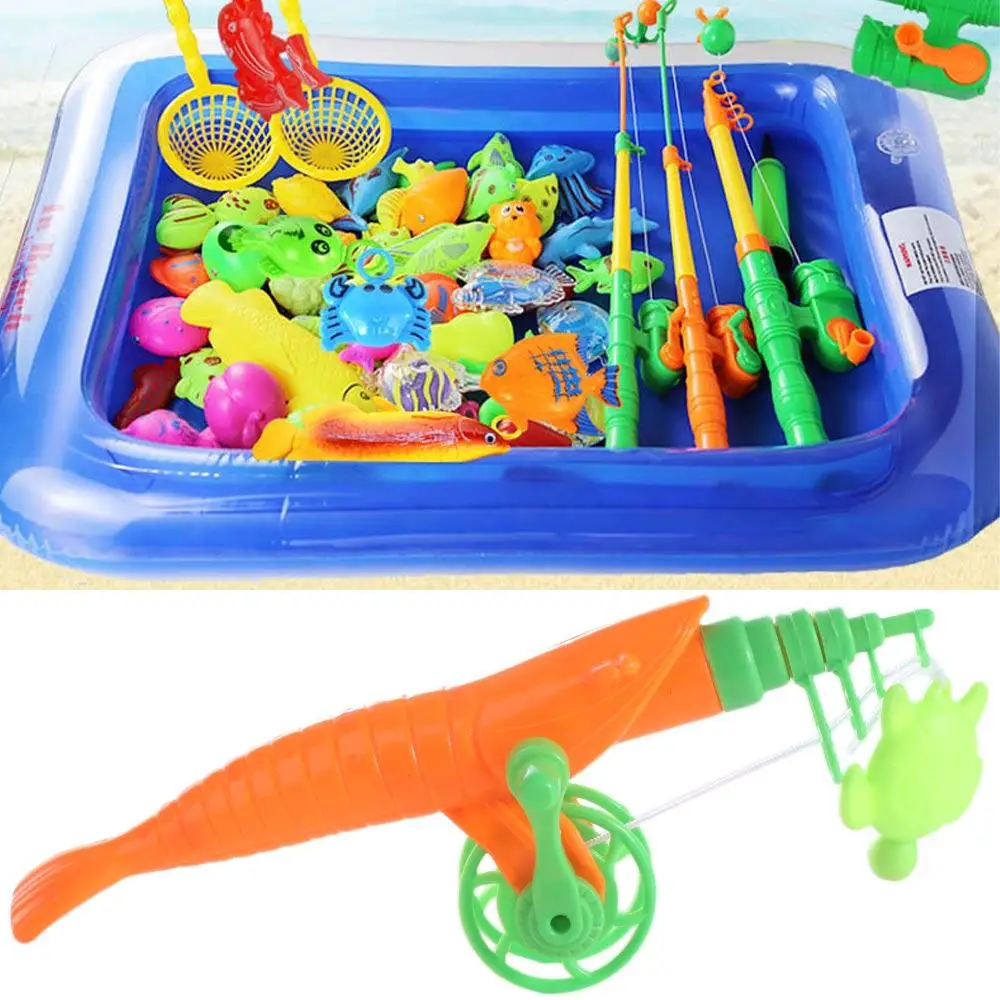 Boys and Girls Magnetic Kids Fishing Rod Magnet Hooks Fishing Poles Fish Model Toy Retractable Plastic Fishing Toy Educational
