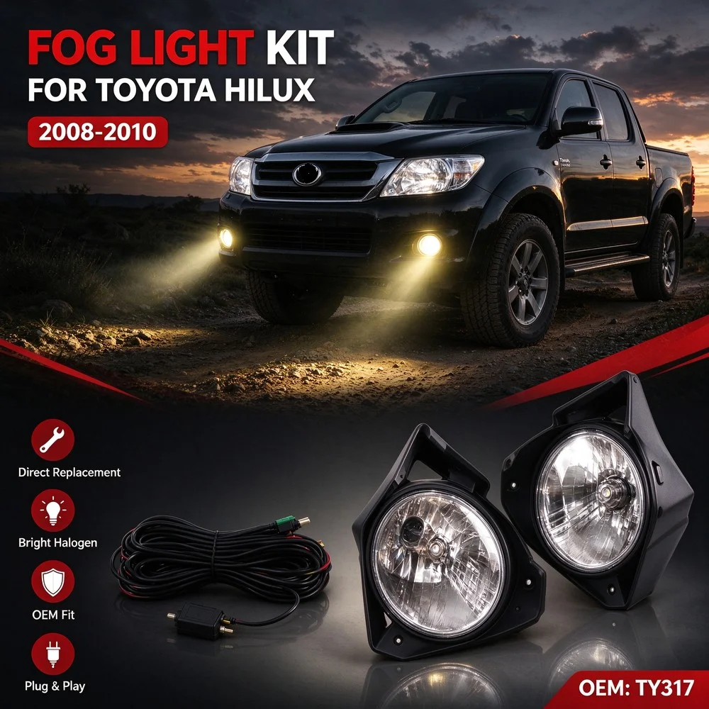 TY317 Fog Light Kit For Toyota Hilux 2008 2009 2010 Front Bumper Fog Lamp Complete Set with Switch Wiring