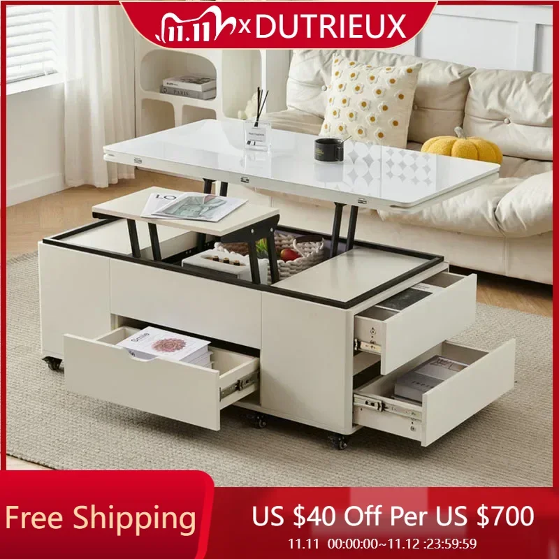 

Drawers Storage Side Table Luxury Decoration Adjustable Designer Cheap Clear Coffee Table Computer Mesas Bajas Salon Furniture