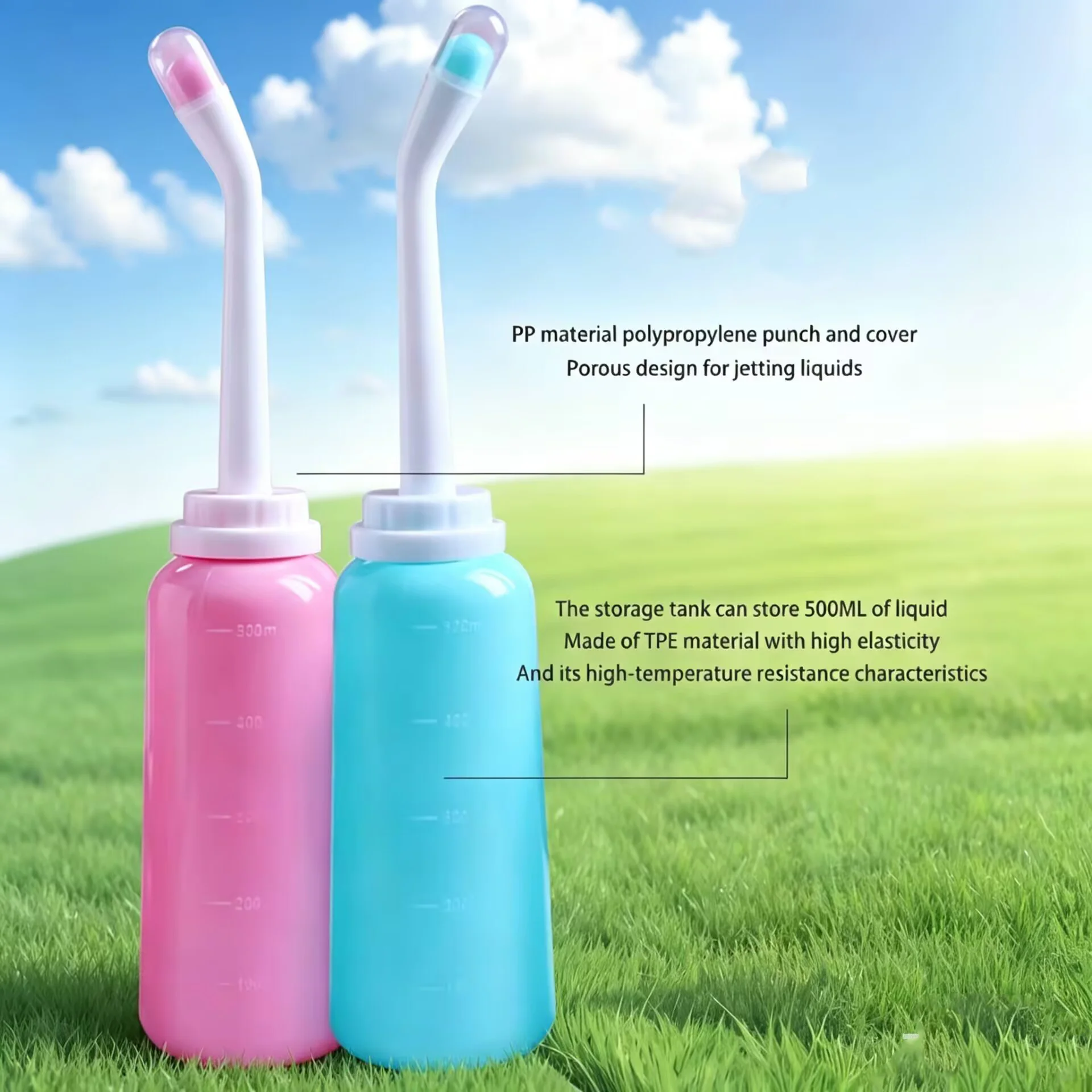 Peri Bottle for Postpartum Care 500ml – Portable Travel Bidet with Angled Nozzle & Soft Tip, Feminine Hygiene Wash Bottle,