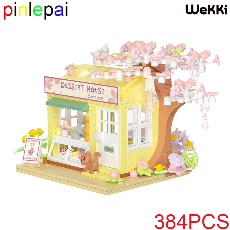 Pinlepai Wekki Blumen Sakura Brick House Blocks Block Build Kit City Street Shop Gebäudeecke Streetview Spielzeug Modulares Geschenk