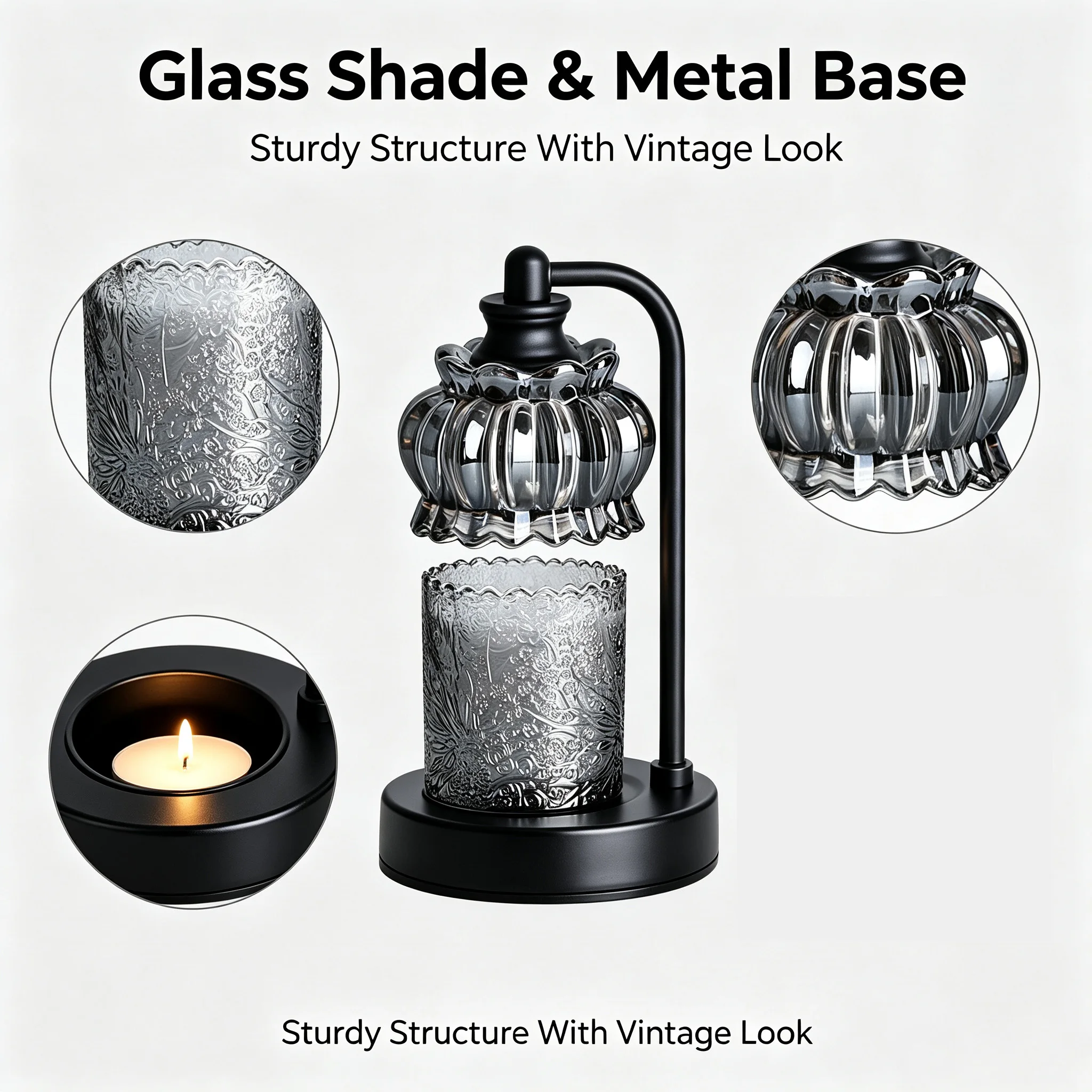 Vintage American Style Candle Warmer Lamp With Glass Lampshade Timing Dimmable For Bedroom Living Room Ambient Fragrance Lamp