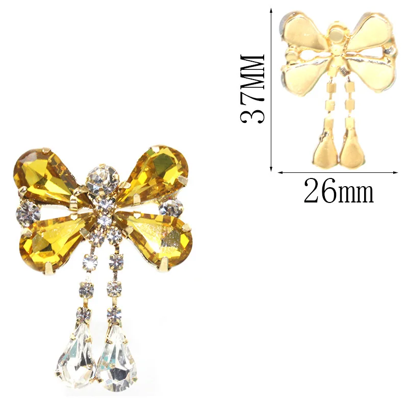 SKYE CIEL 2 pz 37x26MM oro piatto strass fiocco di vetro per abbigliamento femminile, accessori zaino per bambini, accesso ai capelli