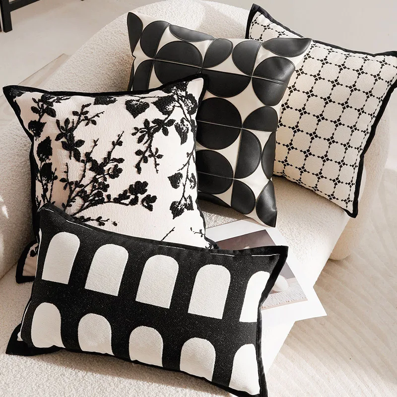 30X50/45X45CM Black French Throw Pillow Cover Retro Modern Stamping Waist Cushion Cover Decor Home Decorative Pillowcase
