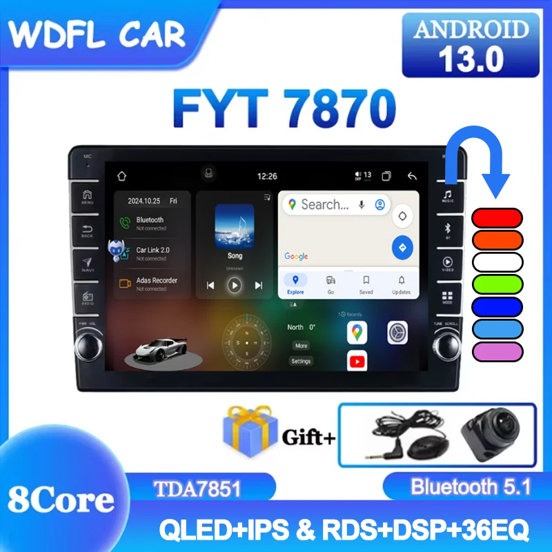 FYT7870 10″Android13 auto 2Din Radio carplay gps Car multimedia Player With Button Knob For Toyota Volkswagen Hyundai Kia Nissan