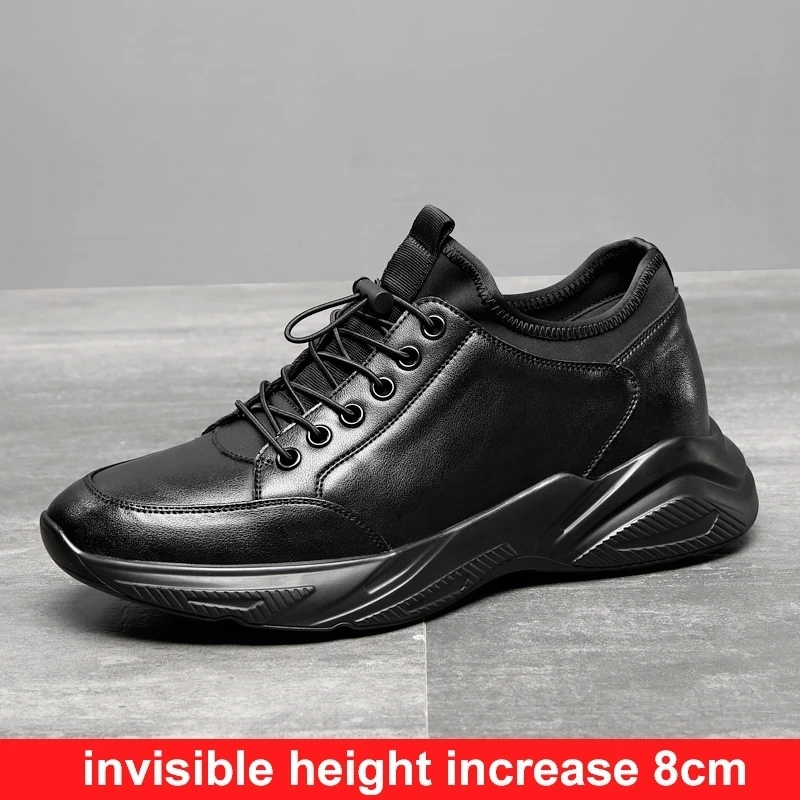 

New Fashion Flat /6 /8 CM Men Elevator Leather Sneakers Platform Casual Lightweight Mens Trainers Height Increase Taller Shoes