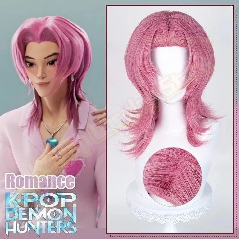 

Anime Demon Hunters Romance Saja Cosplay Wig Pink Slicked-back Shoulder-length Hair Wigs For Men Women Saja Boys Party Halloween