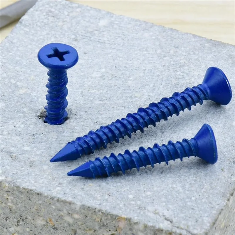 

A15F-100 PCS 3/16 Inch X1-1/4 Concrete Screw Anchor Blue Flat Heads For Anchoring To Masonry, Block Or Brick Stucco