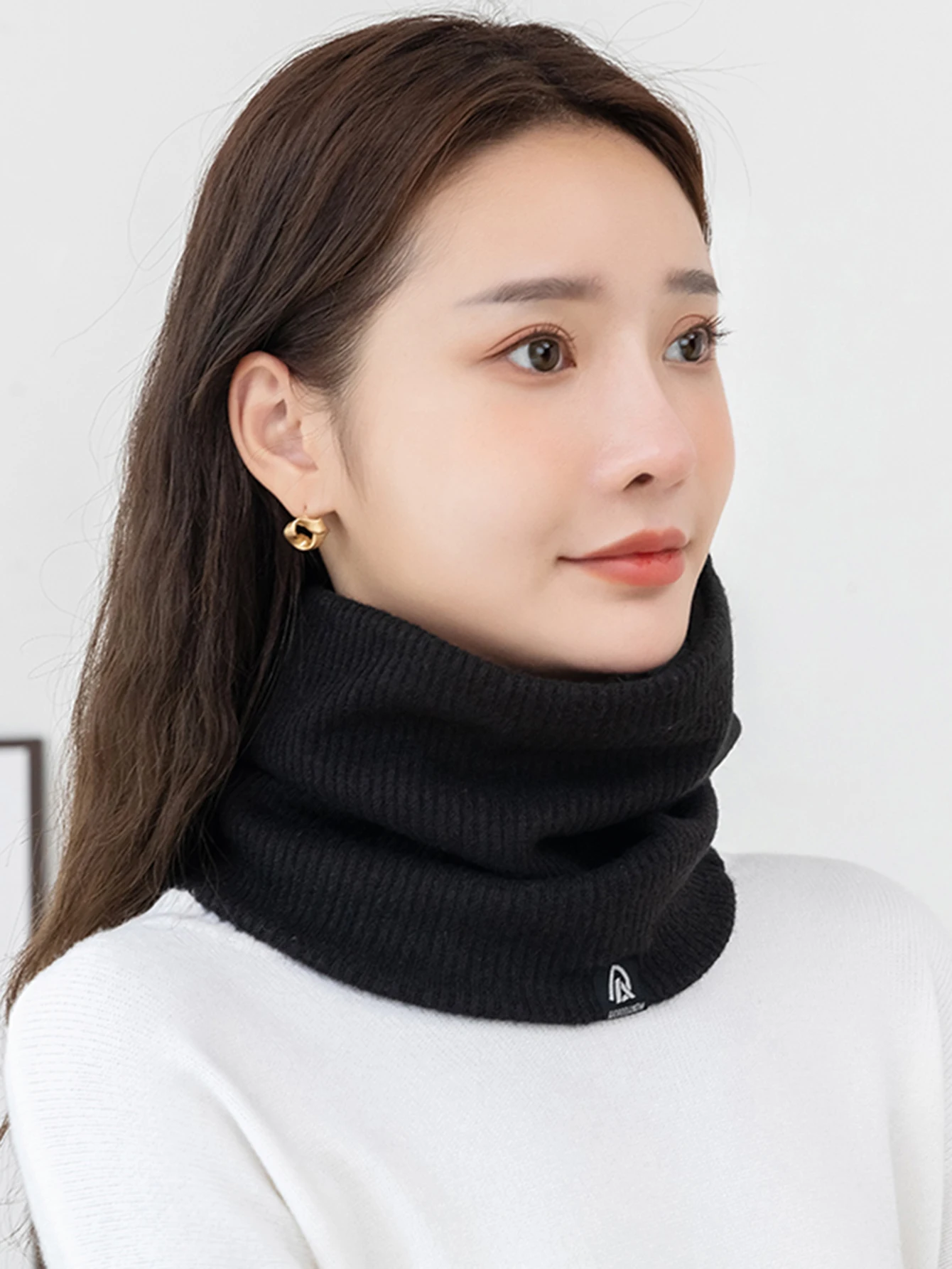 Cuello de invierno con bufanda de terciopelo del mismo estilo para hombres y mujeres, manga de lana de equitación cálida, protección cervical de punto