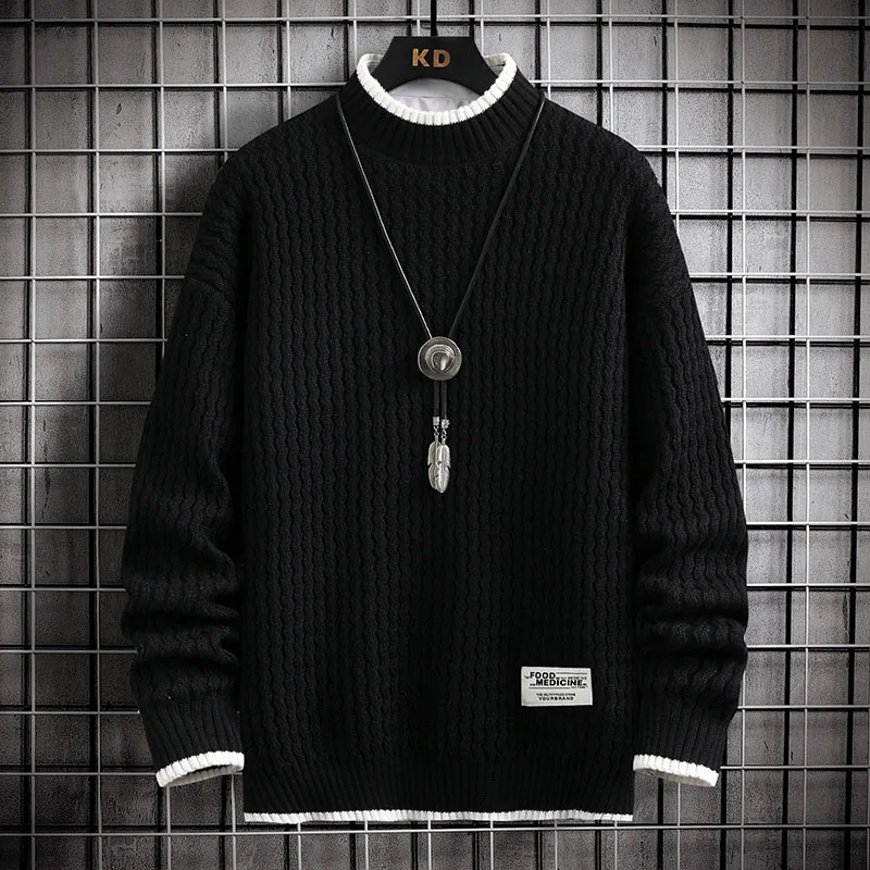 

Autumn Winter Men Sweater Vintage O Neck Solid Color Mens Knitted Pullovers Loose Harajuku Mens Retro Knitting Pullover Sweaters